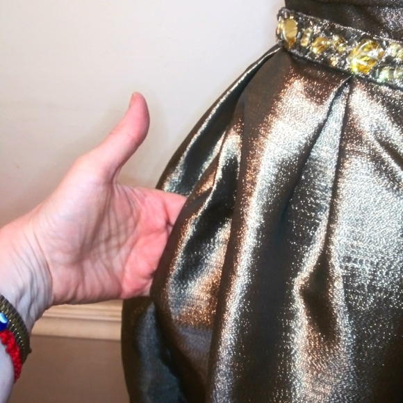 Monique Lhuillier Strapless Sparkly Bronze Lame´ Beaded Waist Evening Gown - Picture 6 of 16